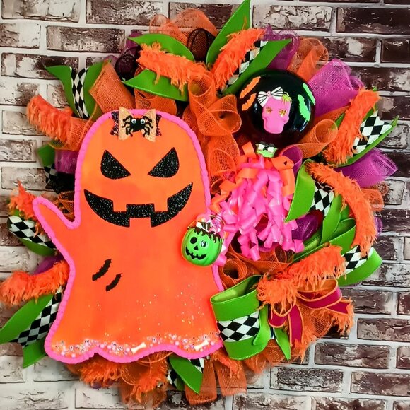 Halloween Wreath, Halloween Door Wreath, Halloween Front Door Wreath, Fall - Picture 3 of 8